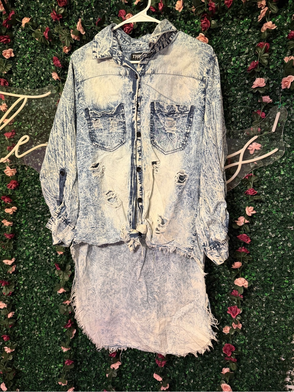 Thrill Acid-Wash Blue and White Denim Shirt